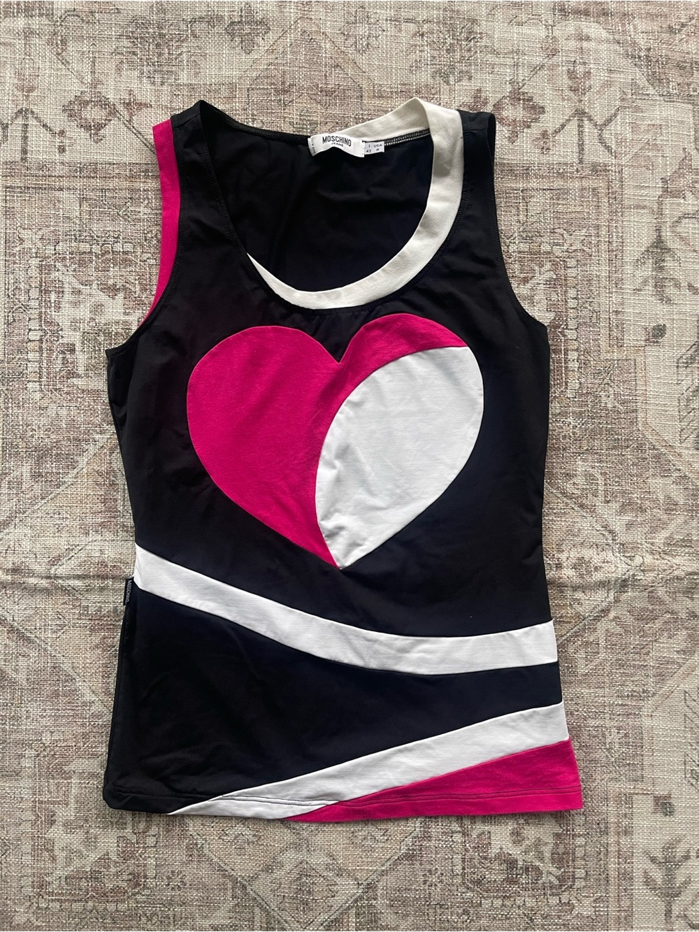 Moschino Y2K 00’s Black Pink and White Heart Tank Top